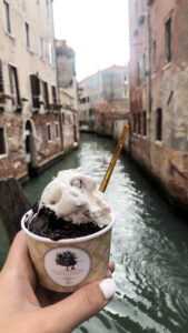 gelato in venice looking over the venice canal